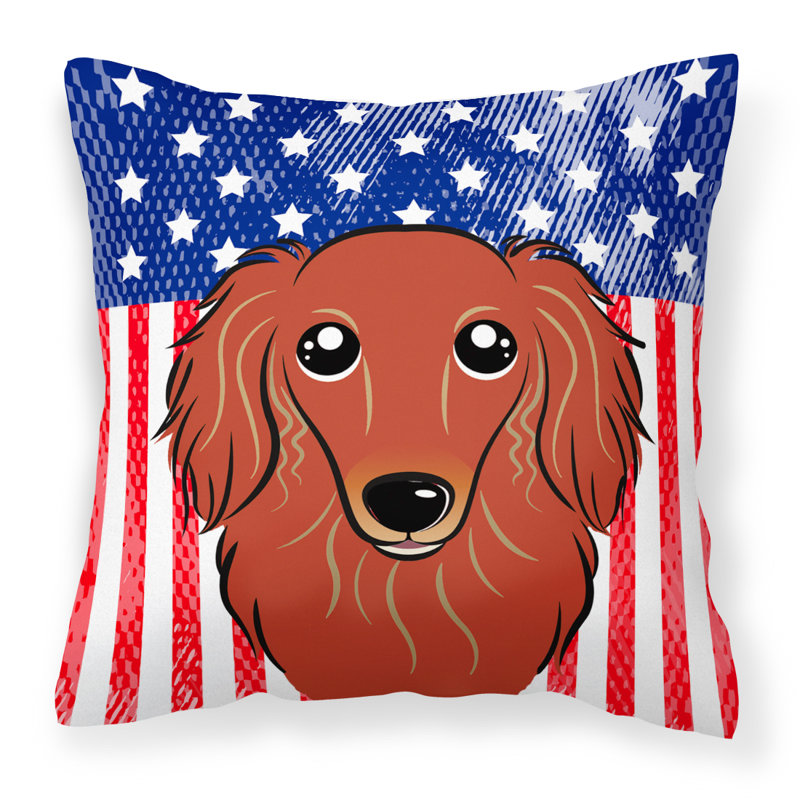  Coussin 14 "American Flag, 18 po x 18 po, Teckel à poils longs roux