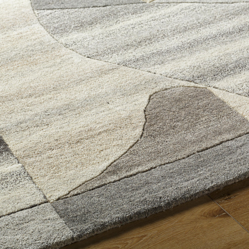 Tapis abstrait en laine touffeté à la main noir / beige / gris Shaunna, Rectangle 9 pi x 12 pi