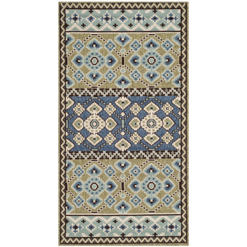 Mcneill Hooked Green/Blue Indoor/Outdoor Rug, Rectangle 79 x 152 cm