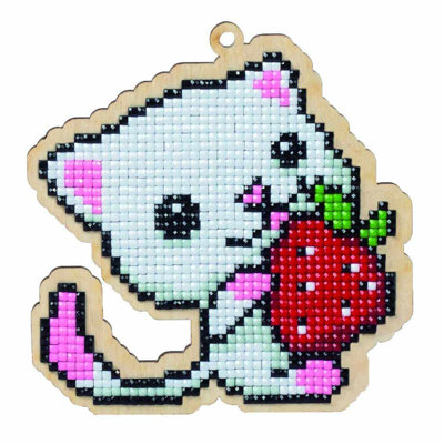 Kitten with Strawberry CSW125 Diamond Painting on Plywood Kit