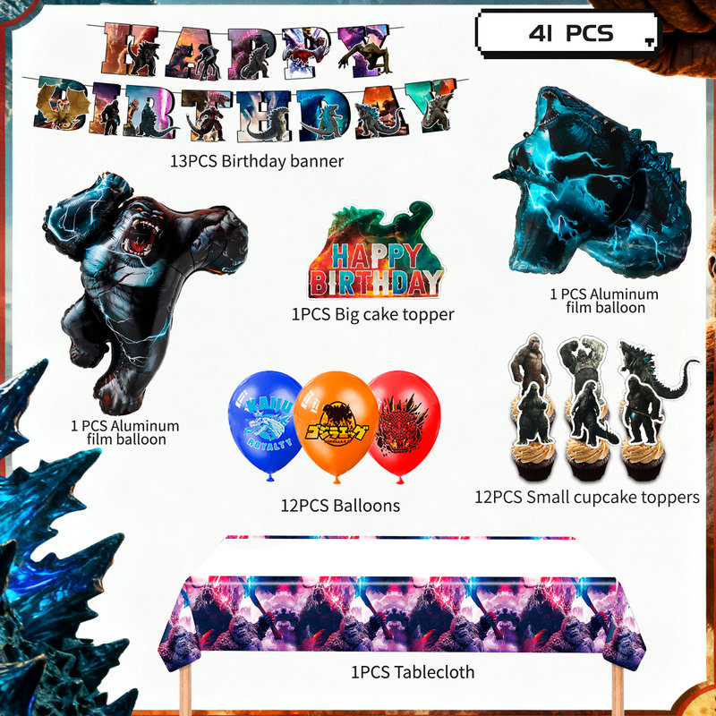 Godzilla Party Decorations, 41 Pcs Godzilla Party Supplies Set