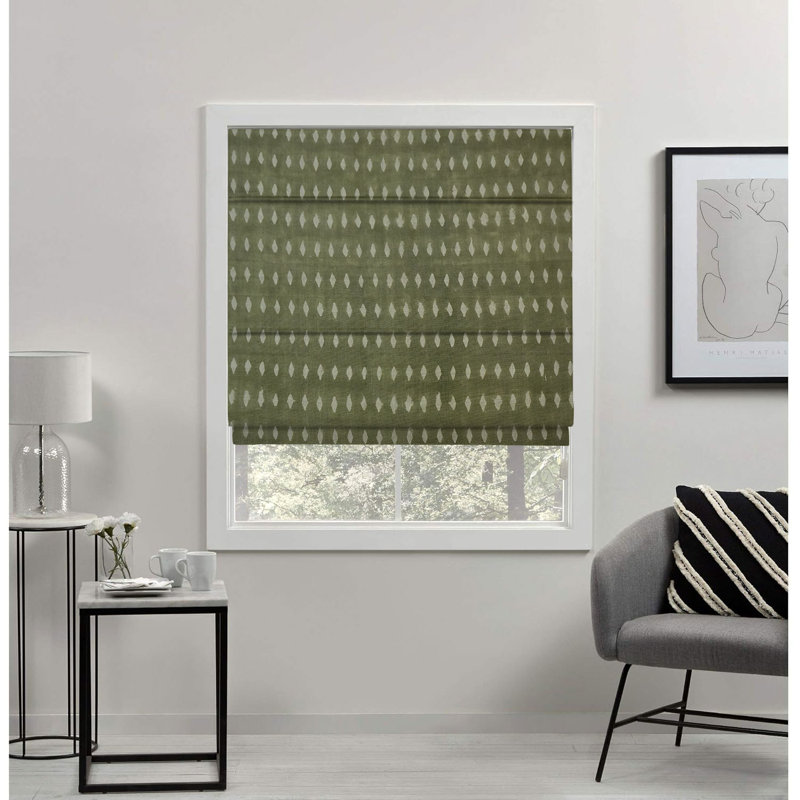 Fabdivine Geomatrical, Black Handmade 100% Blackout Block Print Thick Linen Roman Shade for French Doors, Corded Windows Blinds, Room Darkening and Window Treatments, Omji