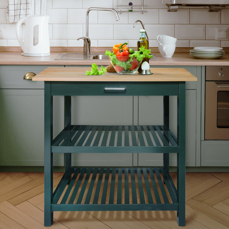 Herriott 40" Solid Wood Prep Table, Hunter Green/Natural, 36.5"H x 40"W x 20"D