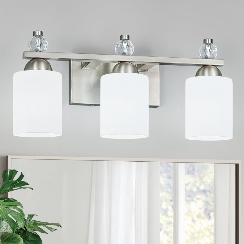 Luminaires de meuble-lavabo en verre Mid-Century E26, Nickel, Trois lumières