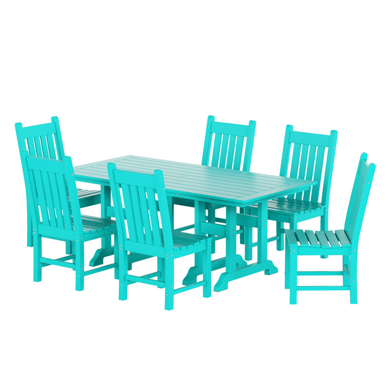 Laguna 6 - Person Patio Dining Set with Rectangular Table, Turquoise