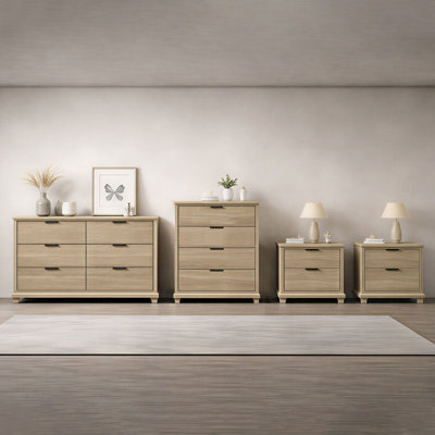 Ensemble de chambre à coucher, commode, commode, 2 tables de chevet, meubles de rangement modernes pour espaces de chambre organisés Rothenberg