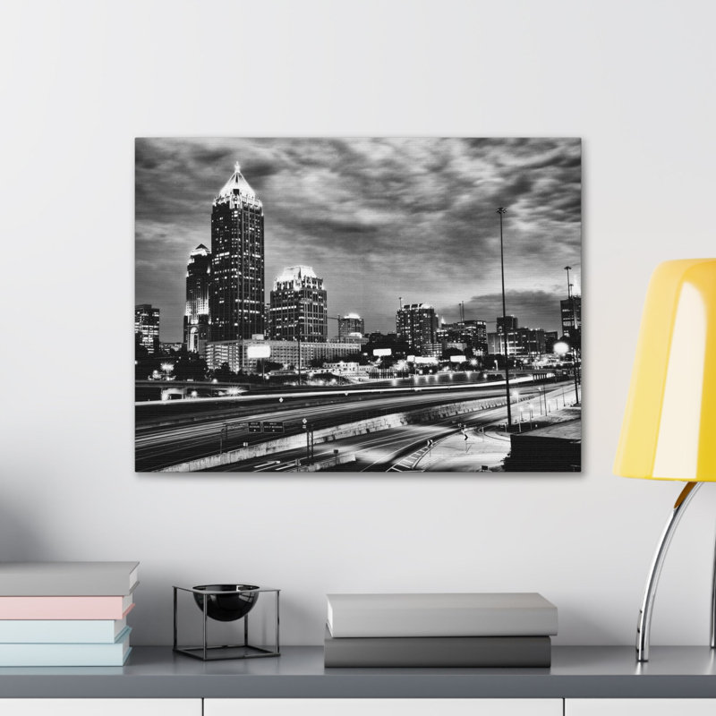 Toile d’Atlanta en noir et blanc, paysage urbain époustouflant, H 24 po x l 30 po