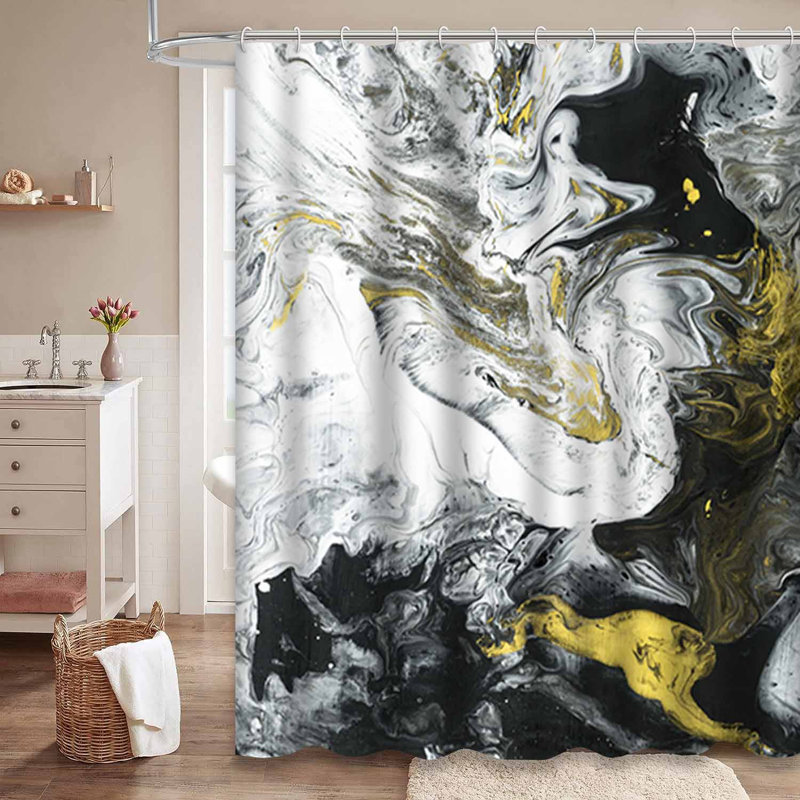 Abstrait, art abstrait, encre, marbre, or, blanc, or, vague, aquatique avec 12 crochets, L 72 po x l 72 po