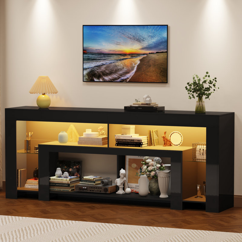 Aitan 83" Fireplace TV Stand For 85/90''TV With 50'' Fireplace And LED Lights, 38"H x 83"L x 16"D, Black, Without Fireplace