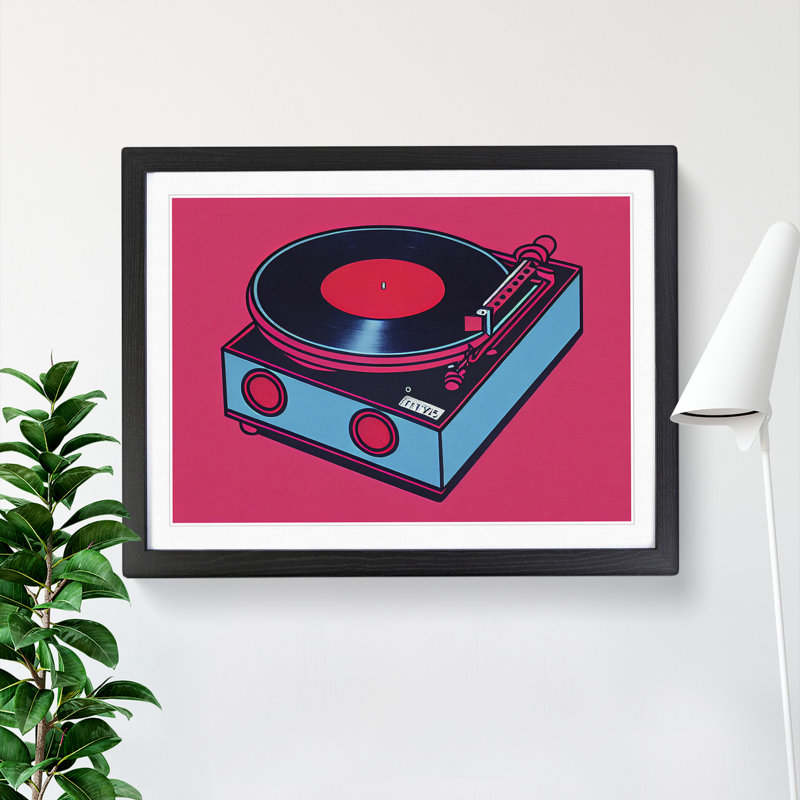 Vinyl Record Player Pop Art Abstract - Framed Print, Black, 46cm H x 64cm W x 2cm D