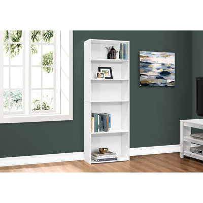 6 Tier Bookshelf Bookcase, 72"H White Laminate For Office & Bedroom, Transitional, 3 Adjustable Shelves 2 Fixed, Space Saving, Tipping Hardware Security Extra Bookcase Tier,