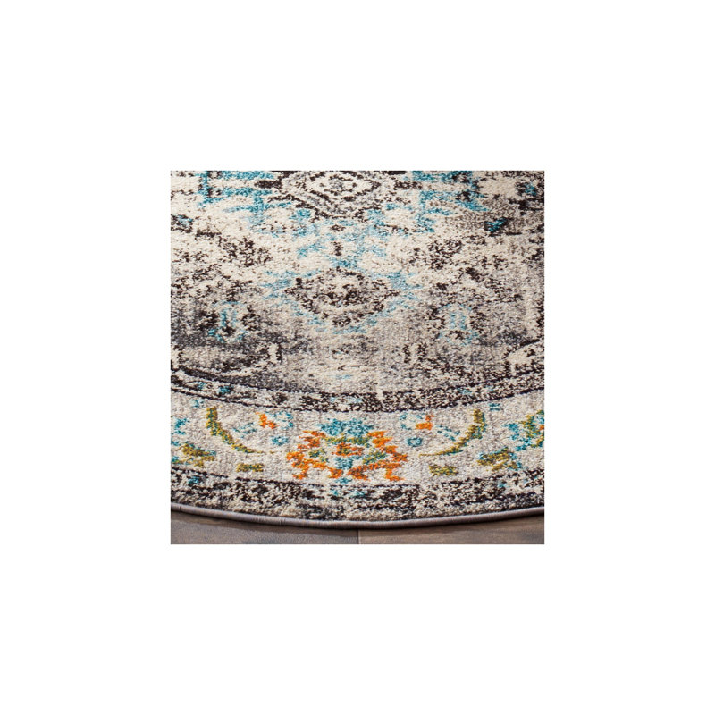 Almyra Oriental Area Rug, Round 3', Grey/Light Blue