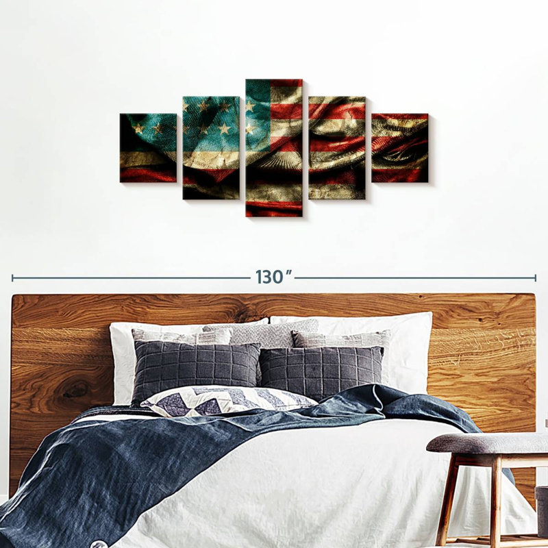 Drapeau américain sale - ensemble de 5 toiles tendues, H 74 po x l 34 po x P 1,25 po