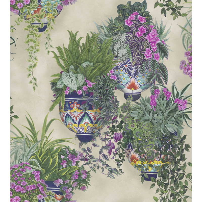 Seville Floral Wallpaper Roll, Ivory/Green/Pink