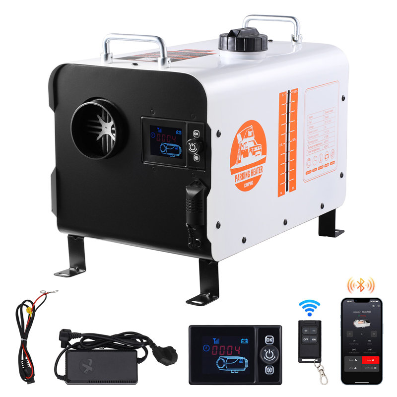 Chaufferette au gazole de 8 kW, chauffage au gazole tout-en-un 12 V / 24 V, avec commande Bluetooth APP, télécommande et écran d'affichage, alarme de CO, chauffage au gazole portatif à chauffage rapide pour véhicules et plein air