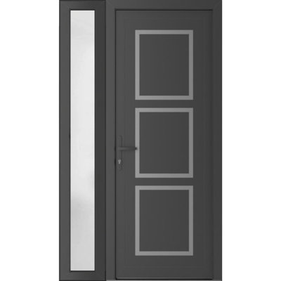 Front Exterior Prehung uPVC Metal-Plastic Manux 8661 Antracite Grey Side Sidelite Transom Office Commercial and Residential Doors Entrance Patio Garage 52 x 80 (W36+16 x H80) Right hand Inswing
