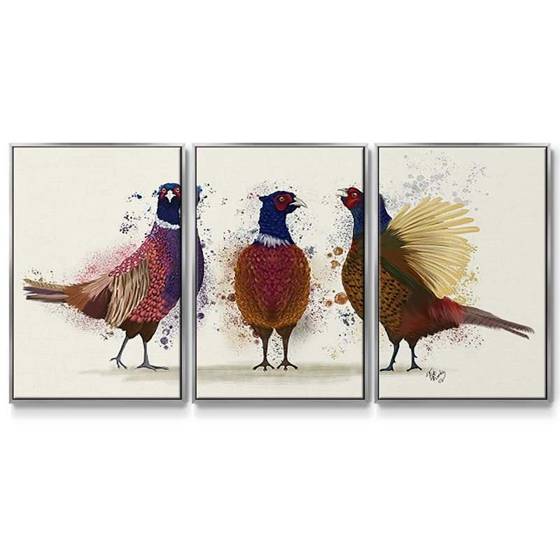 Trio de faisans 3 pièces, H 24 po x l 48 po x P 2 po, Argent