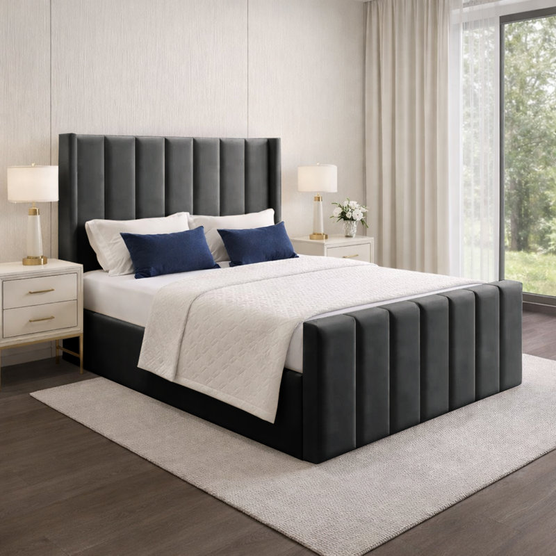 Premium Wingback Storage Bed Frame, Single (3'), Asphalt
