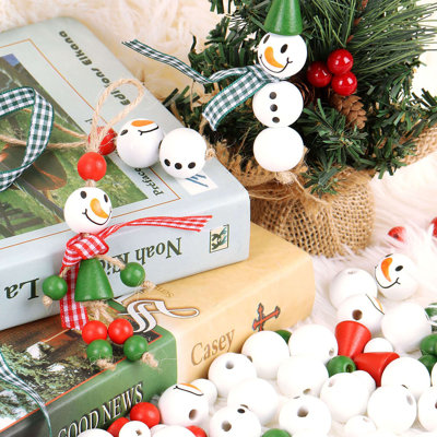 193PCS Christmas Wood Beads Snowman Wooden Bead Kit for DIY Crafts Christmas Decoration