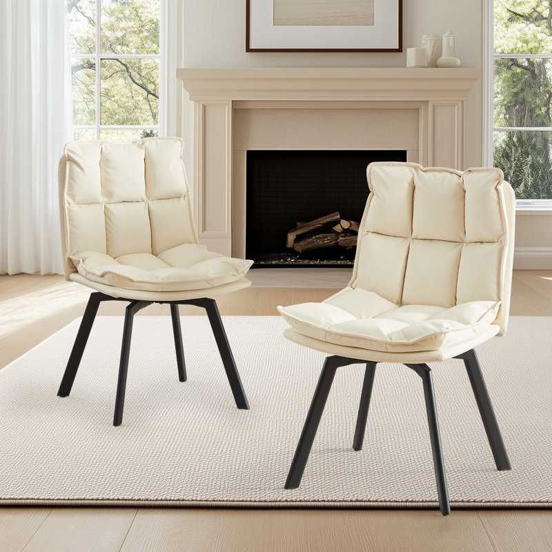 Faux Leather Upholstered Swivel Dining Armchairs  (Set of 2), Brown, 2