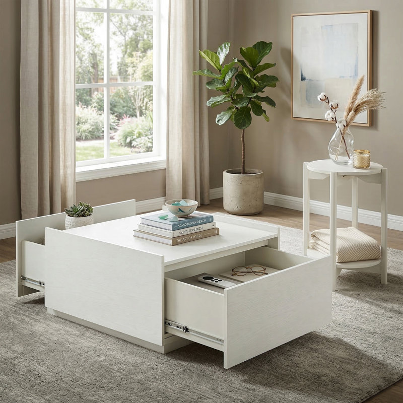 Erim 2-Piece Wood Coffee Table Set, White