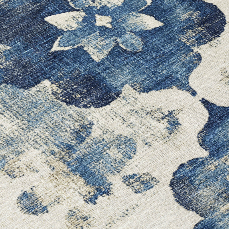 Machine Washable Indoor/Outdoor Xhevrie Navy Rug, Runner 2'3" x 7'6"