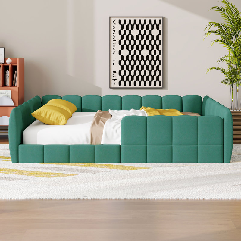 Lit tapissier en velours avec pieds cachés ultra-bas, velours luxueux et rembourrage en mousse douce, Pumpkin Green