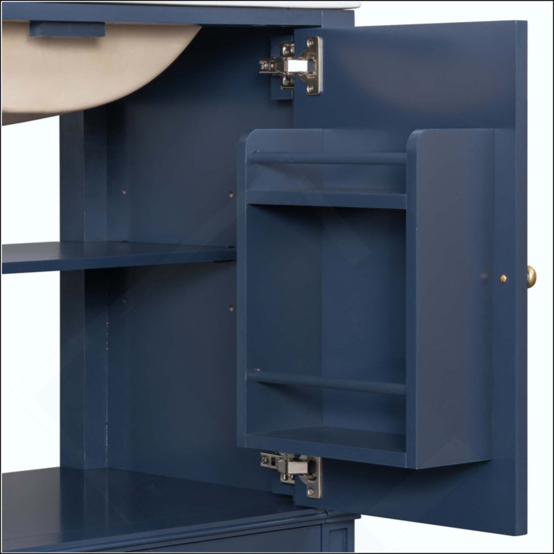 Meuble-lavabo de salle de bain avec lavabo de style rétro, espace de rangement multifonctionnel, tablette de porte, porte à fermeture en douceur (robinet non inclus)
