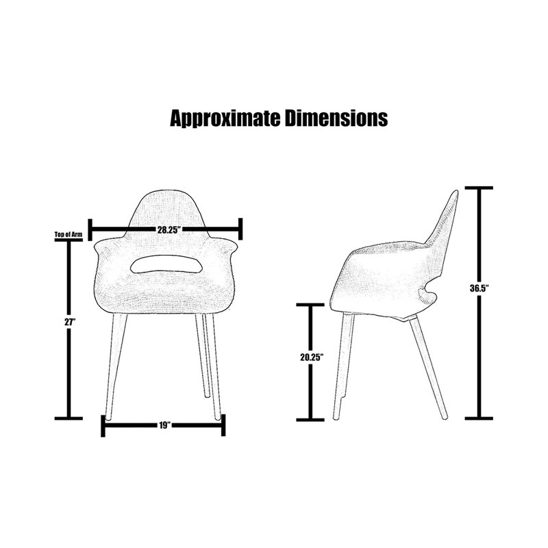 Robelmont Set of 2 Dining Chairs - Mid-Century Modern Upholstered Armchairs with Dark Wood Legs - Kitchen & Dining Room Accent Chairs