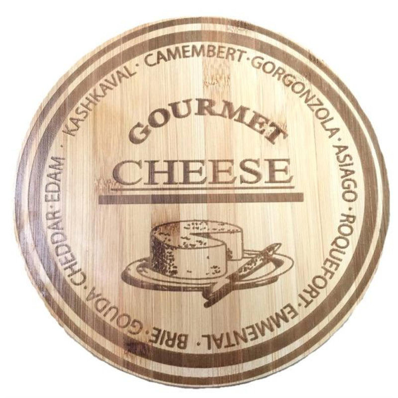 Rond en bambou gravé avec des noms de planche à découper de fromage