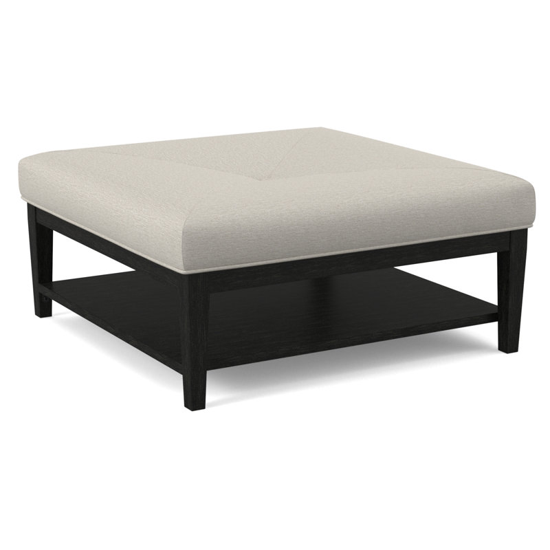 Hammond Square Ottoman, Light Blue and White Stripe; 0256-54, Antique Black Finish