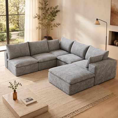 99*103" Cloud Sofa,Corduroy Fabric,Deep Seat Couches,Double-layer design,Removable  Cushion,No Assembly, DIY Combination for Living room, Bedroom,Conference room ,Apartment,Grey