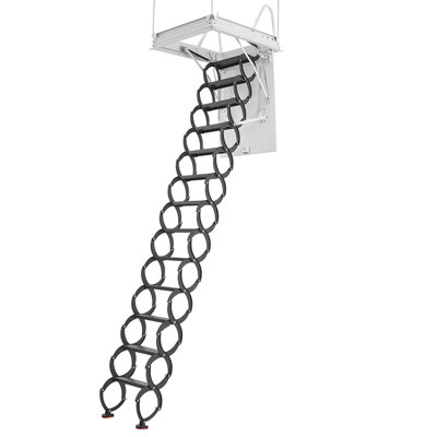 Échelle de grenier, capacité de 660 lb / 299,4 kg, s'adapte à une hauteur de plafond de 8,5 à 9,4 pi et une ouverture de 39,4 po x 27,5 po, escalier escamotable en acier allié avec tige de traction pour toit de grenier