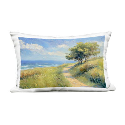 Ocean Coast Walk Landscape Outdoor Printed Pillow, design by Gina Kelly