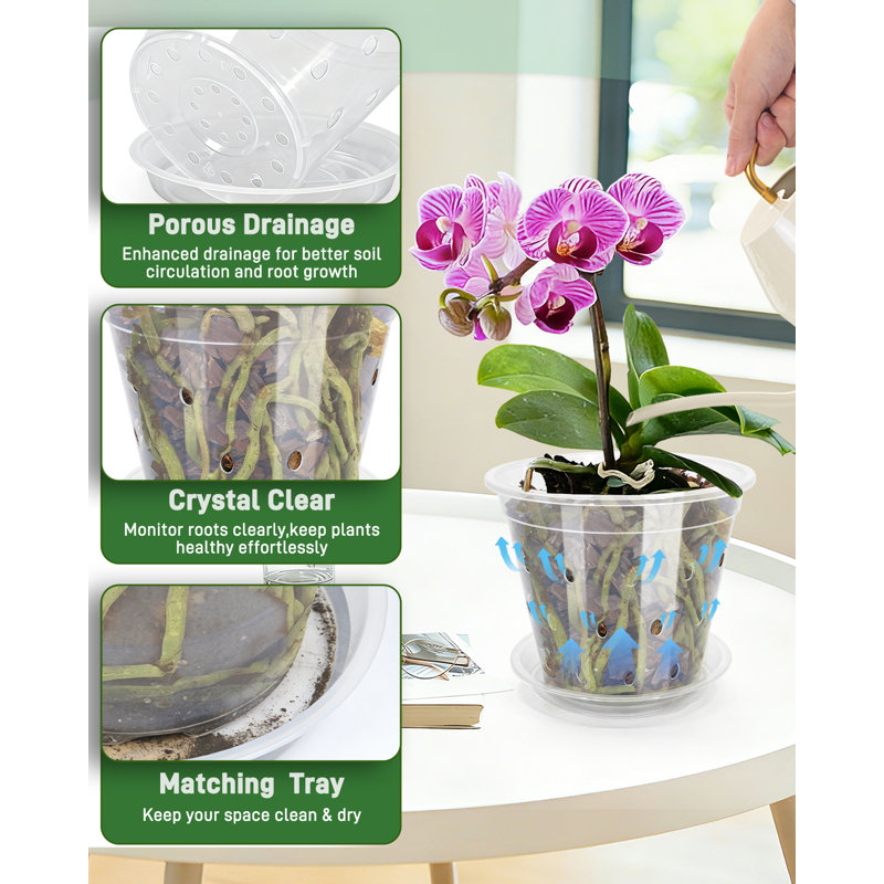 10 Pack 7 Inch Deeper and Thicker Plastic Orchid Pots with Holes