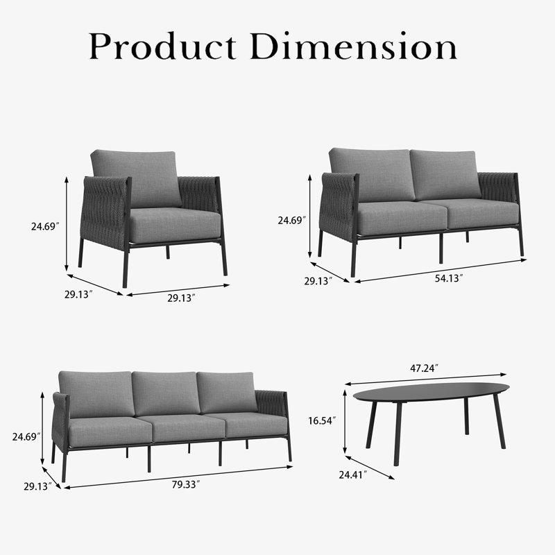 Ensemble de meubles d'extérieur 5 pièces avec table basse, Gris foncé