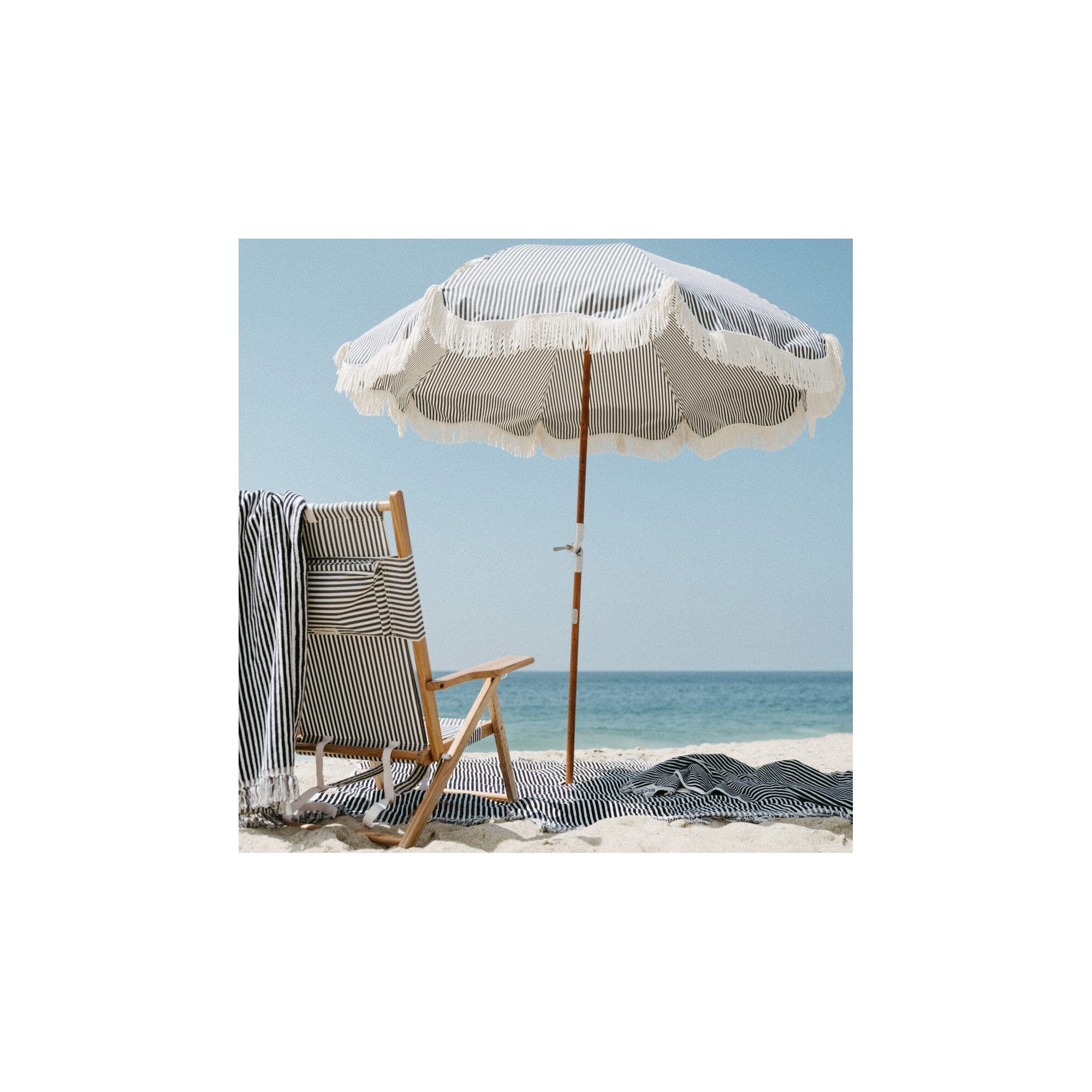  Reclining Beach Chair with Cushion, Lauren's Navy Stripe