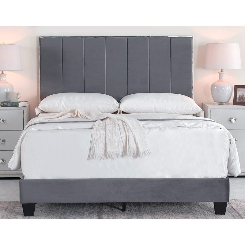 Upholstered Standard Bed, Gray, Full