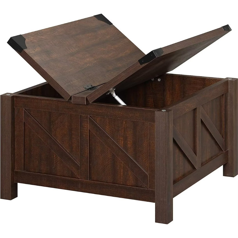 Table basse à 4 pieds avec rangement, Brun rustique, Brun rustique