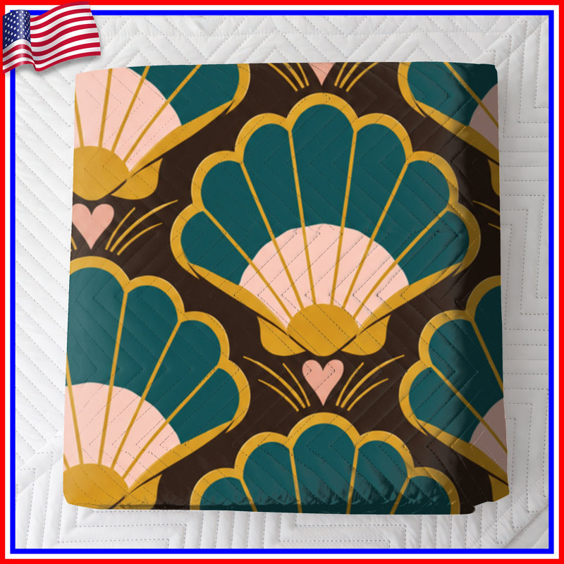 Art Deco Shell Pattern Quilted Bedspread All Sizes, King