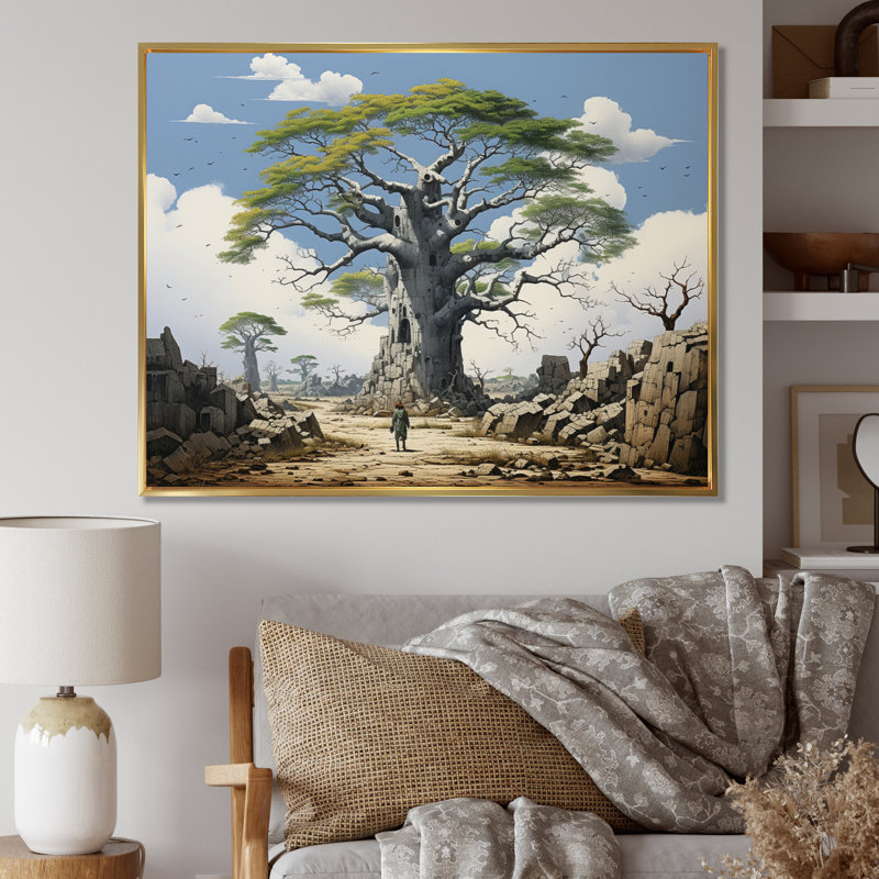 Baobab Tree The Guardians I " Baobab Tree The Guardians I ", 12" H x 20" W x 1" D, Gold Floater Framed