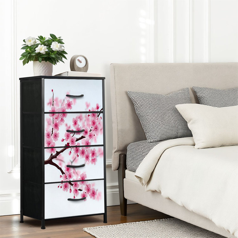 4 Drawer Dresser for Bedroom, Narrow Chest of Drawers, Wooden Top and Study Iron Frame 18"x37.5"-(WxH)