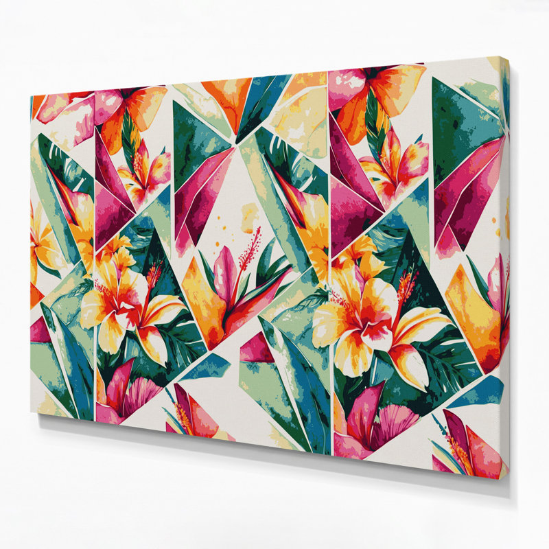 «Hawaiian Geometric Flowers», art mural sur toile beige, H 11 po x l 14 po