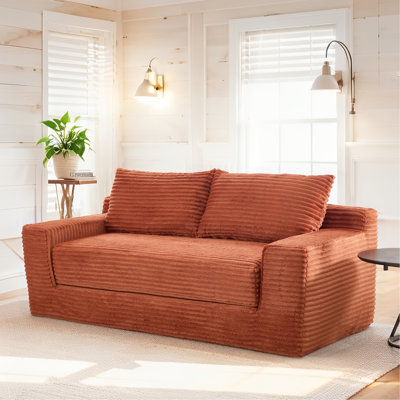 Loveseat Sofa  with Memory Foam & Steel Frame - No Assembly, Convertible 2-in-1 Design, Corduroy Fabric - Compact Couch for Small Spaces, Apartments, Home Office & Bedroom (Orange)