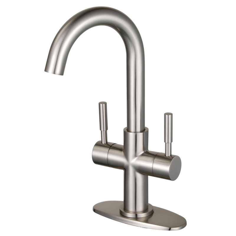 Kingston Brass Concord Two-Handle 1-Hole Deck Mount Bathroom Faucet with Push Pop-Up, Brushed Nickel