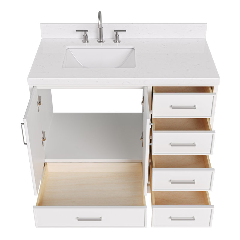 42.25'' Single Bathroom Vanity with Carrara Quartz Top, White