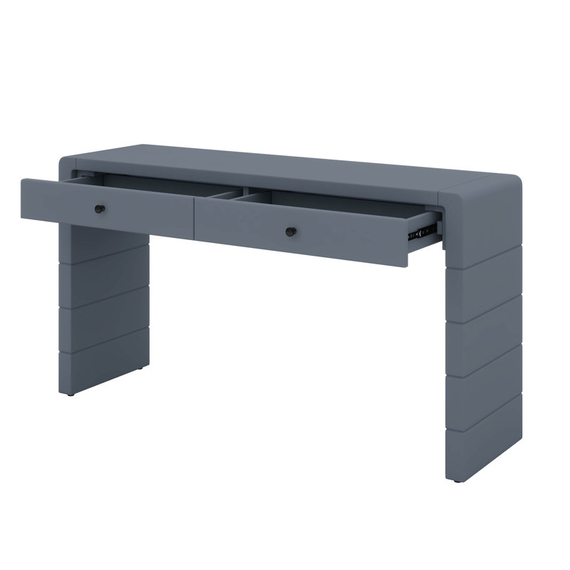 Curved Console Table With Storage, Wooden Entryway Table With 2 Drawers, Farmhouse Sofa Table, Navy