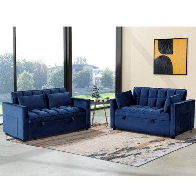 Nazarria 55.2'' Wide Convertible Velvet Sleeper Sofa Bed with Reclining Backrest and Throw Pillows (Set of 2)
