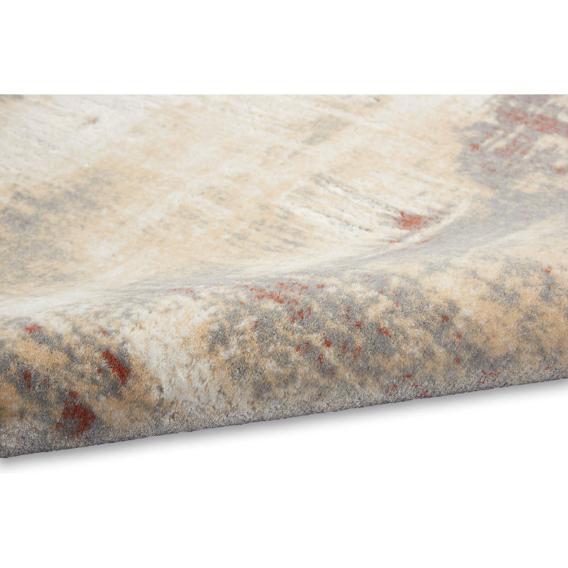 Tapis abstrait beige / rouille, Rectangle 5 pi 3 po x 7 pi 3 po