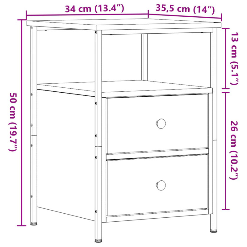 Alanni 34cm W Bedside Table, Artisan Oak